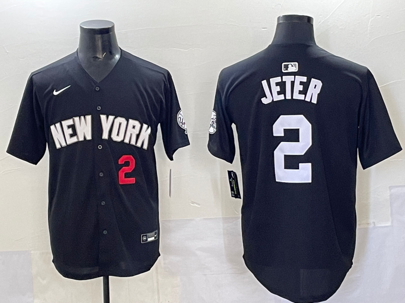 Men 2025 New York Yankees #2 Jeter black Nike MLB Jersey style 725001